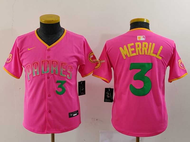 Youth San Diego Padres #3 Jackson Merrill Number Pink Fashion Baseball Jersey